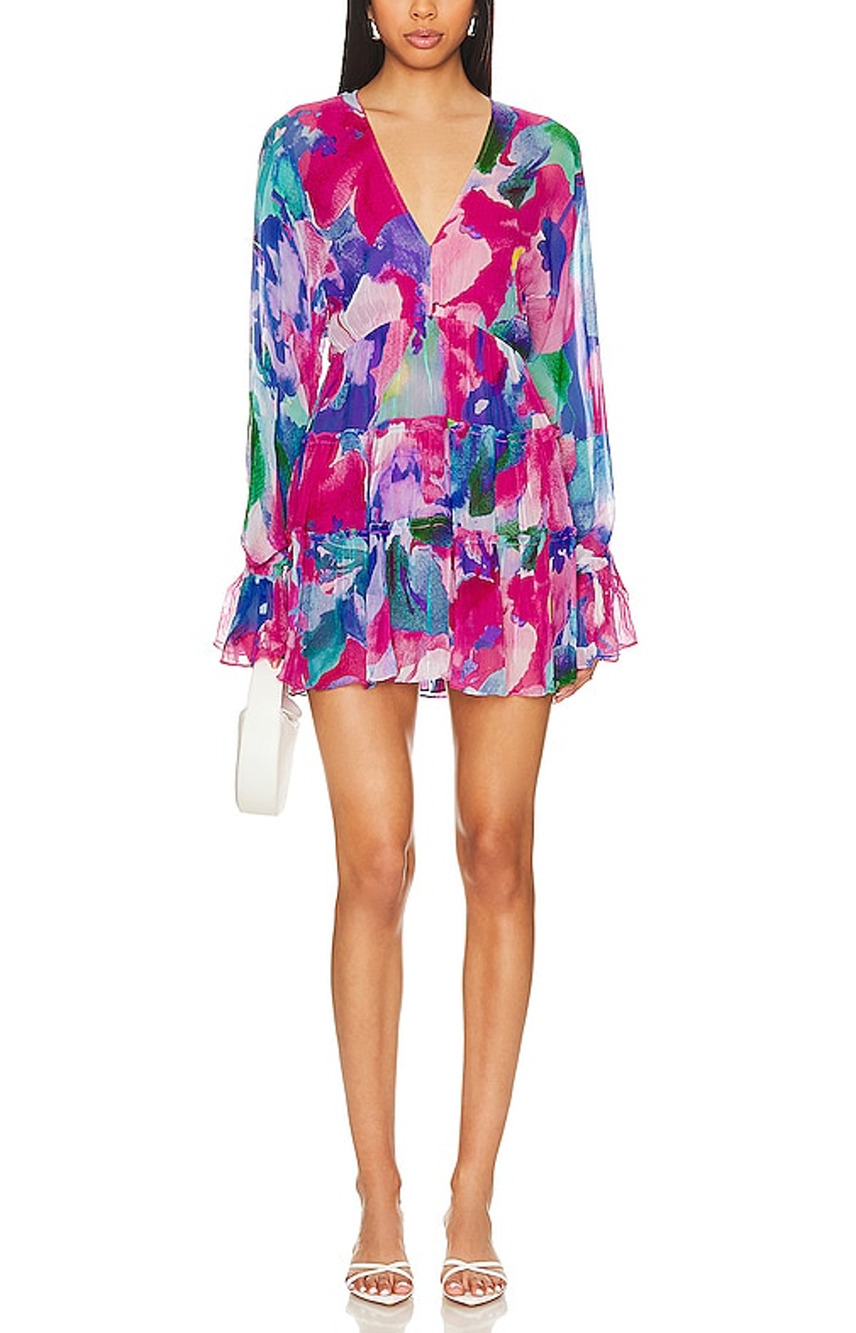 Hemant And Nandita Vibrant Fuchsia Multi Vesa Mini Dress Size XS